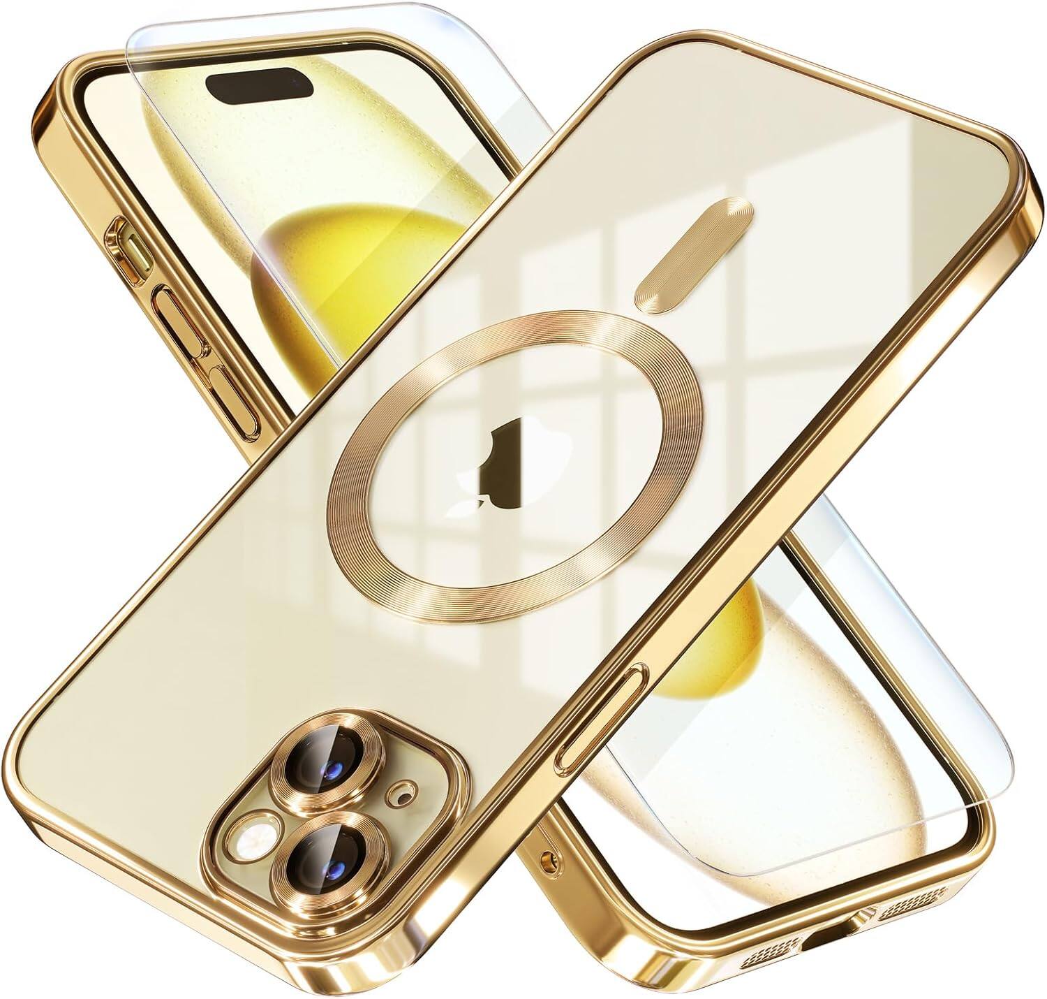 Front. Entronix - Entronix Premium Bundle for iPhone 15 - Magnetic Luxury Glossy Case with Clear Screen Protector - Gold.