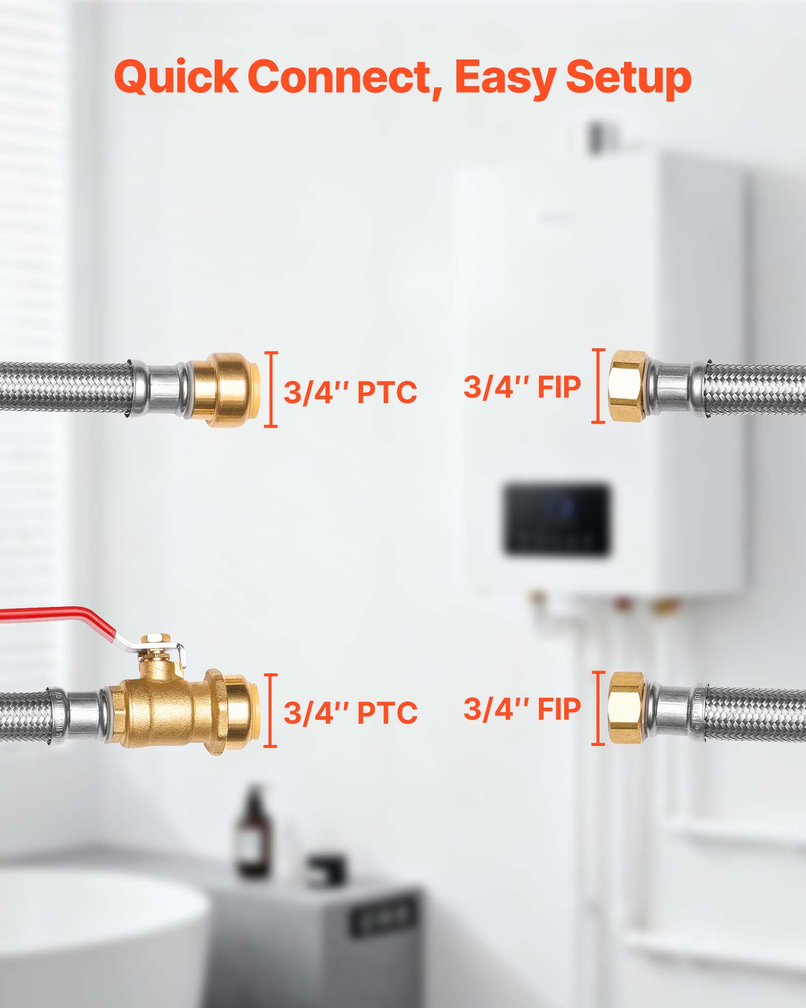 Quick Connect, Easy Setup

3/4" PTC 3/4" FIP

3/4" PTC 3/4" FIP