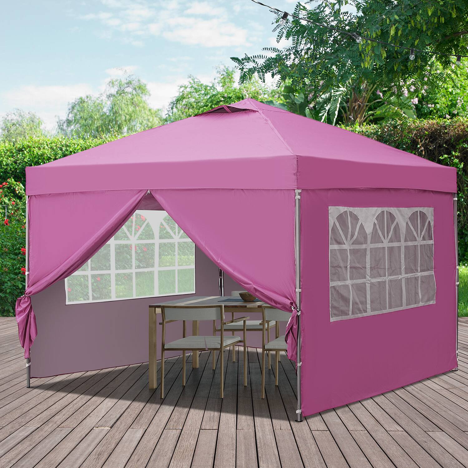 Left. Ainfox - Ainfox Pop Up Gazebo Outdoor Canopy Tent With 4 Removable Sidewalls - Pink.