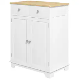 Homcom - Storage Cabinet, Sideboard Floor Cupboard with Solid Wood Top, Adjustable Shelf, and 2 Drawers - Distressed White