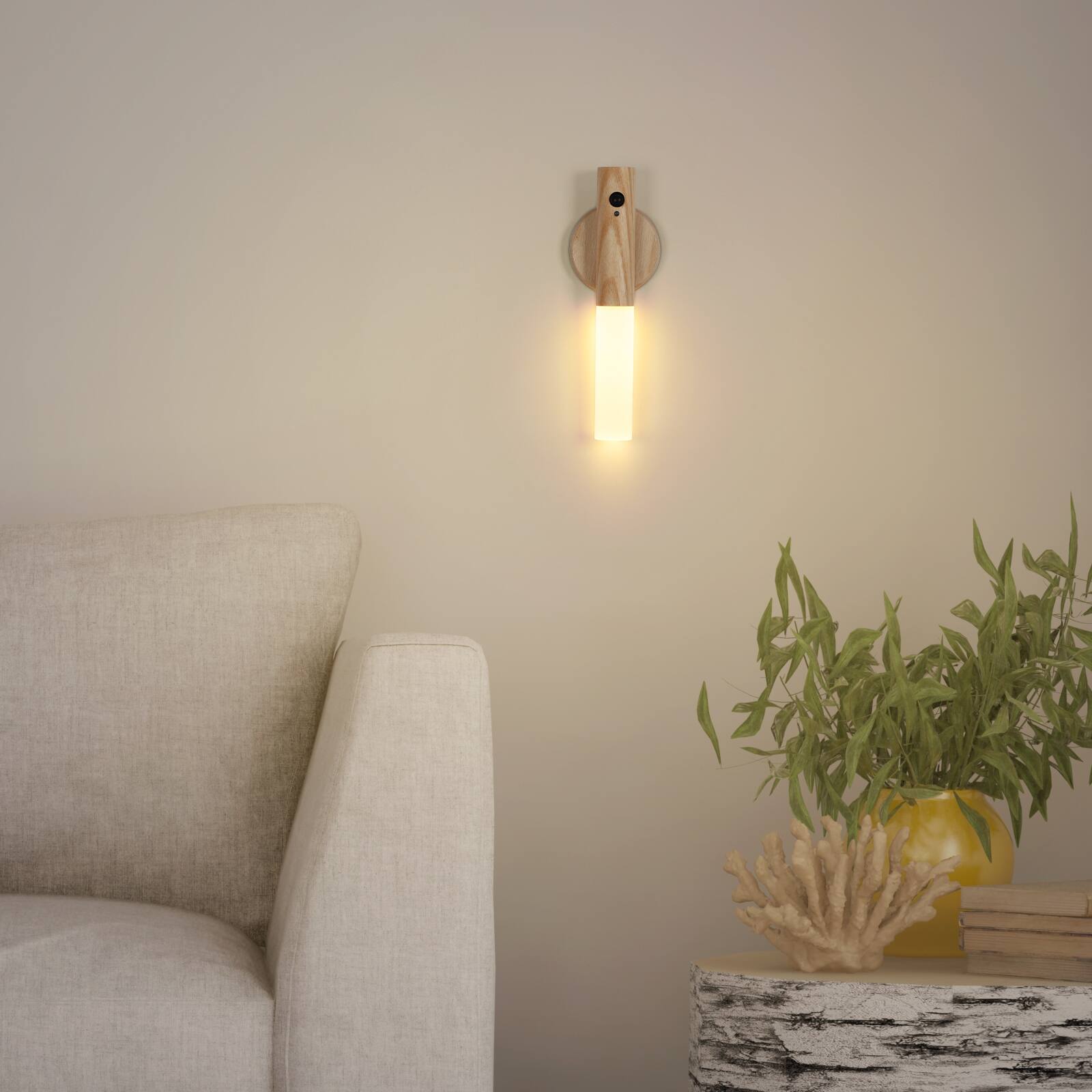 Alt View 1. Oumilen - 2 Pack Motion Sensor LED Wall Sconce – Rechargeable Magnetic Ash Wood Wall Light.