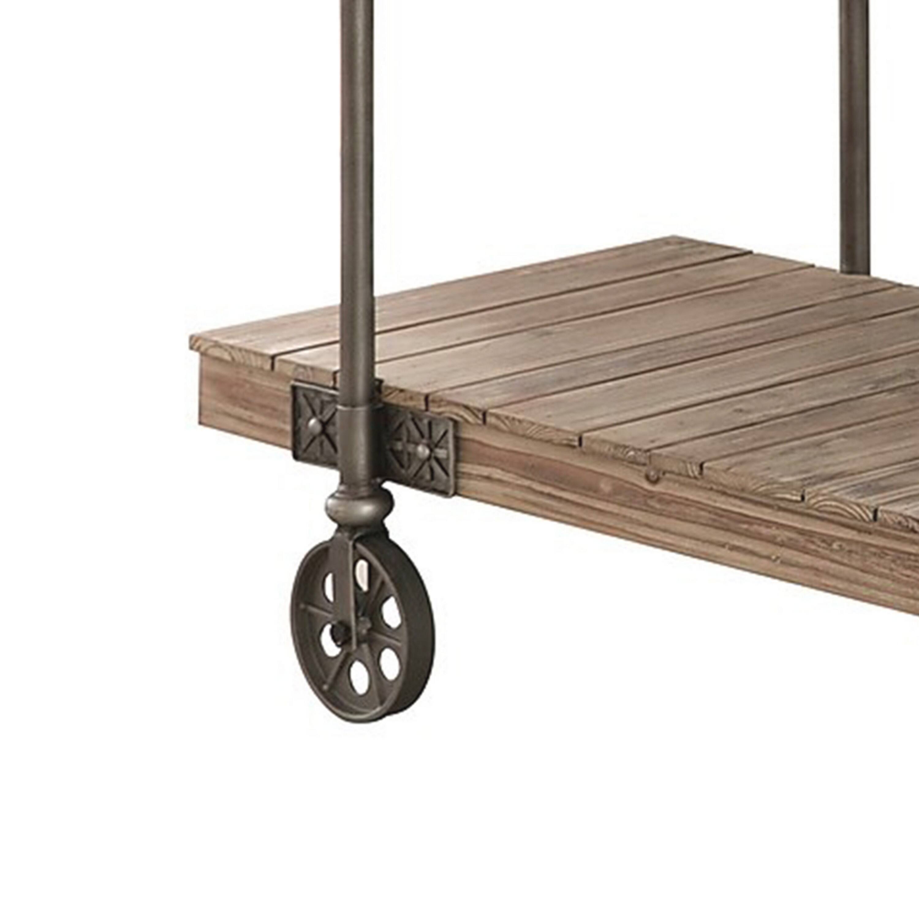 Alt View 3. Manhattan Lane - Loak 47 Inch Sofa Table, Plank Design, 1 Shelf, Wheels - Black, Brown.