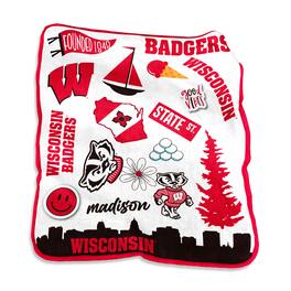 Logo Brands - Wisconsin Badgers 50'' x 60'' Native Raschel Plush Throw Blanket - Multicolor