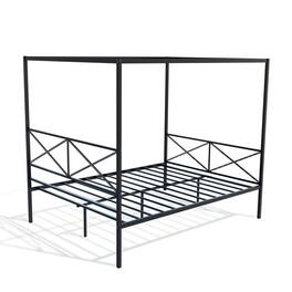 East West Furniture - GEQCBLK Glendale Platform Bed Frame with Modern Style Headboard and Footboard - Canopy Metal Frame in Powder Coating - Black