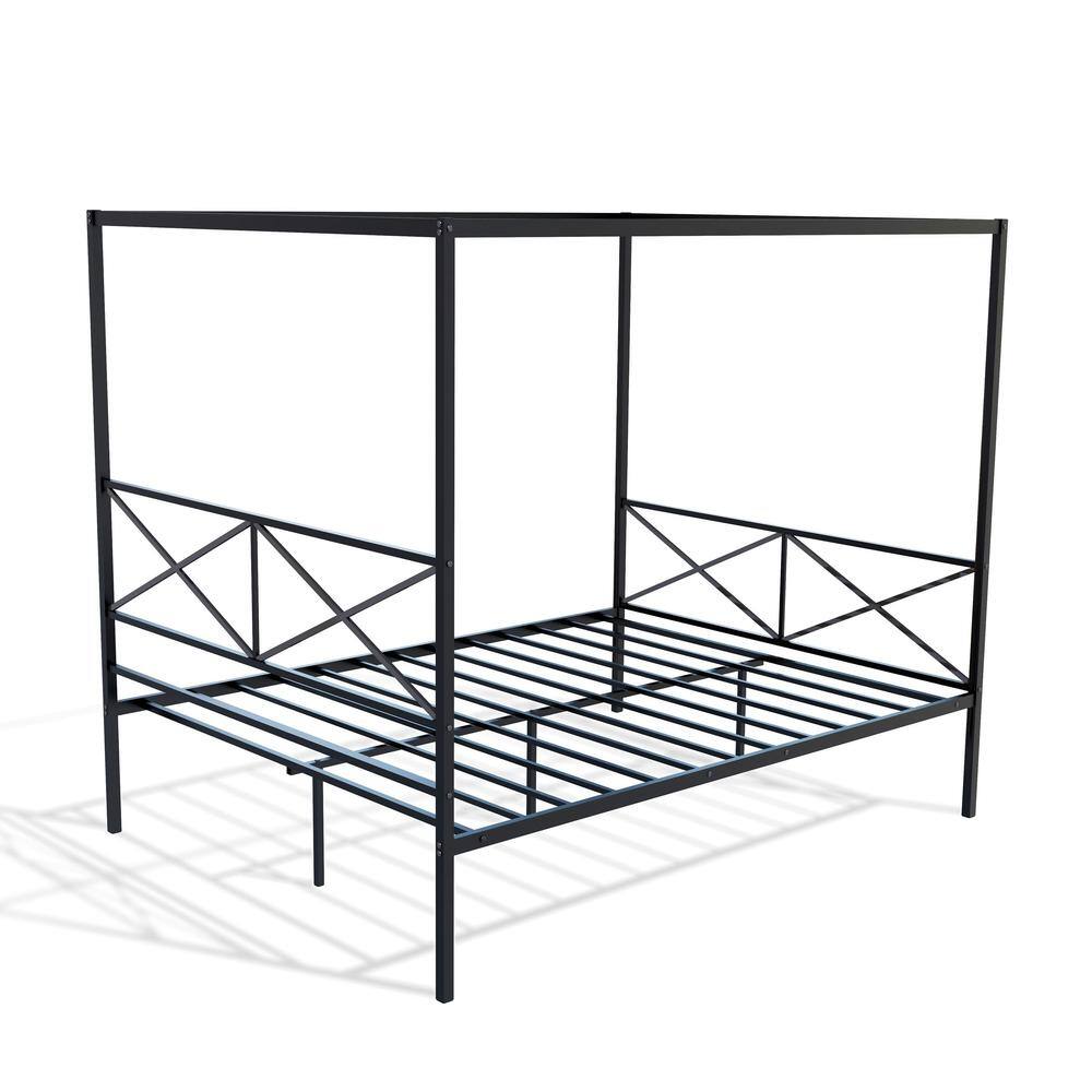 Front. East West Furniture - GEQCBLK Glendale Platform Bed Frame with Modern Style Headboard and Footboard - Canopy Metal Frame in Powder Coating - Black.