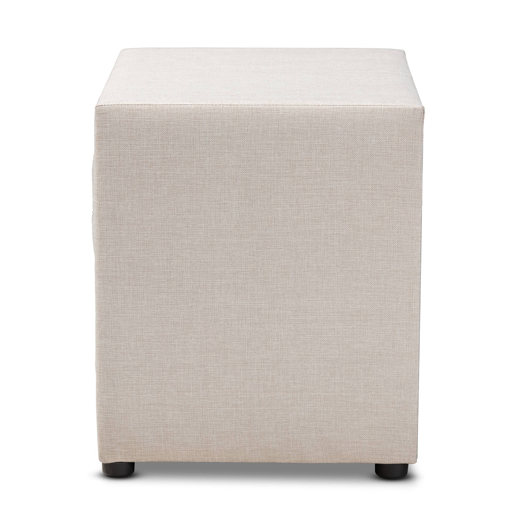Back. Baxton Studio - Lepine Modern and Contemporary Fabric Upholstered 2-Drawer Wood Nightstand - Light Beige.