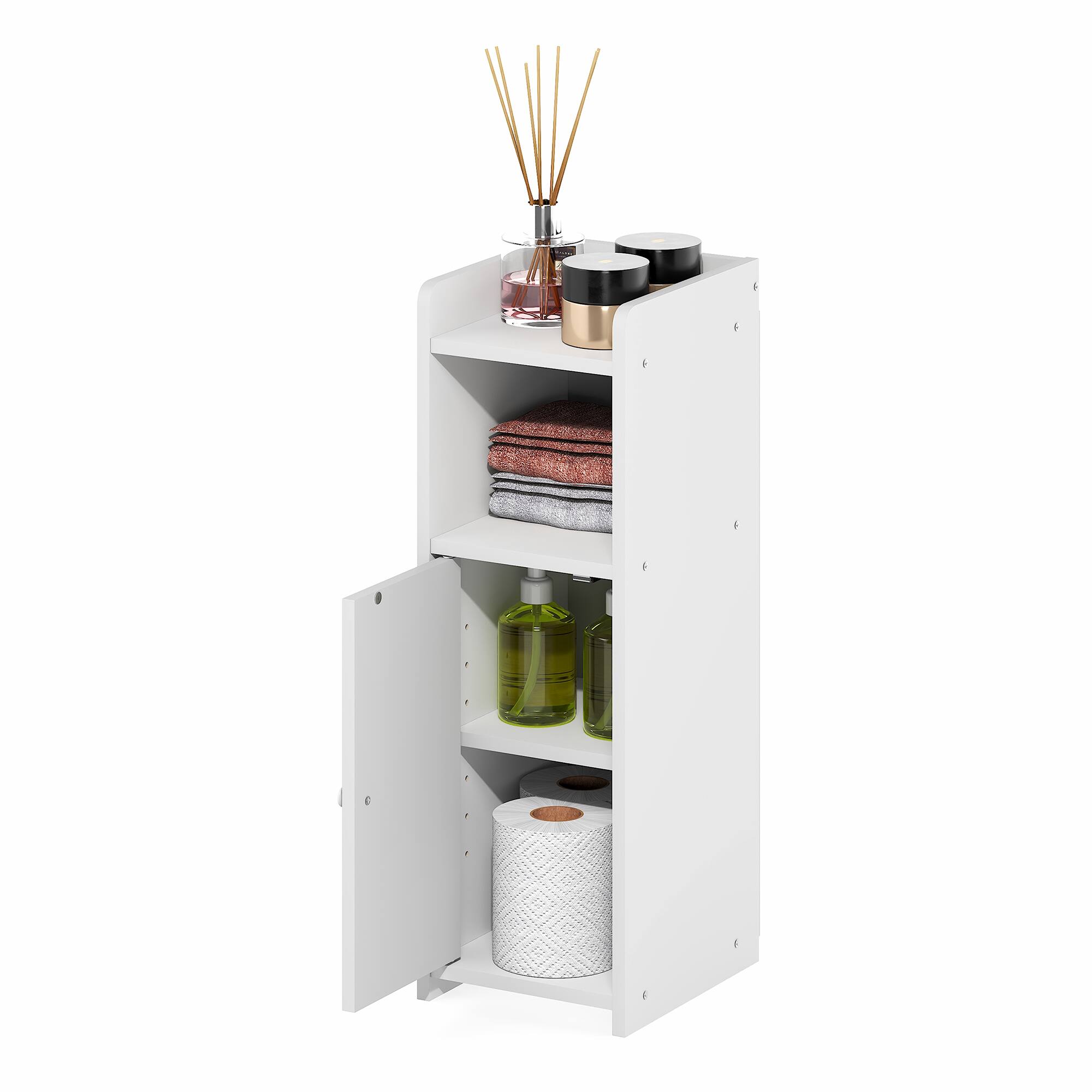 Alt View 3. Furinno - FULDA Bathroom Storage Cabinet, 4-Tier Bathroom Cabinet, 24H, for Small Spaces, Bathroom, Living Room, Entryway - White.