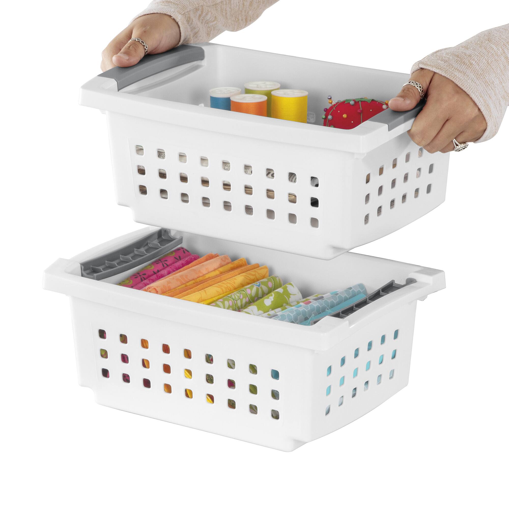 Alt View 6. Sterilite - Sterilite Small Stacking Basket, Open Top Storage Bin w/ Handles, 4 Pack, White.