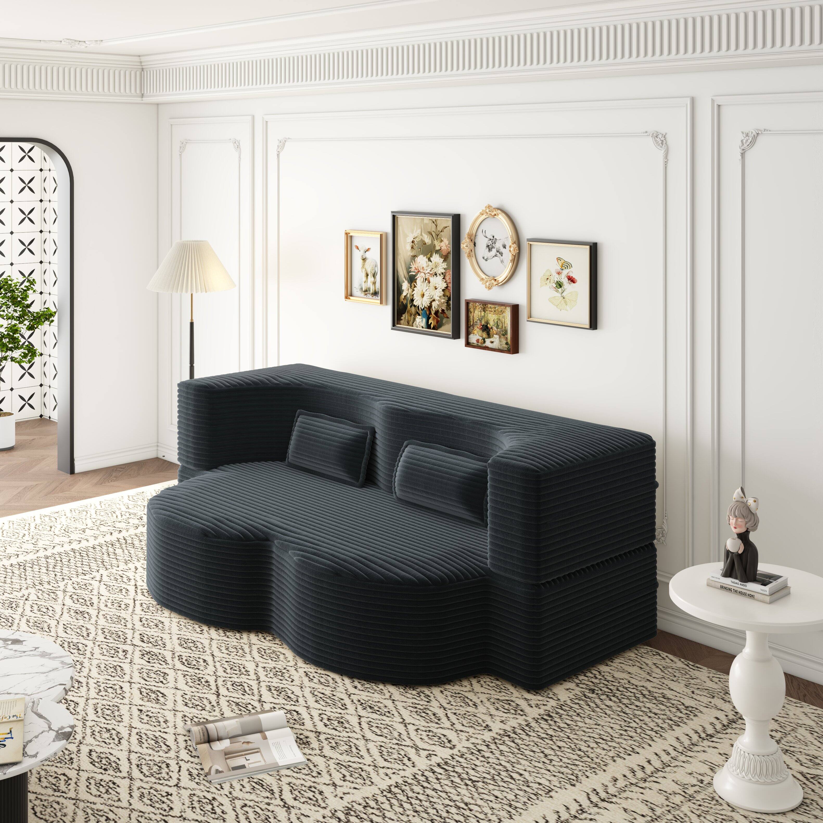 Angle. Trinkets Crazed - Convertible Sleeper Sofa Bed,15" Thick Full Size Folding Floor Couch, Corduroy Foam-Filled Futon Loveseat Couch - Dark Grey.