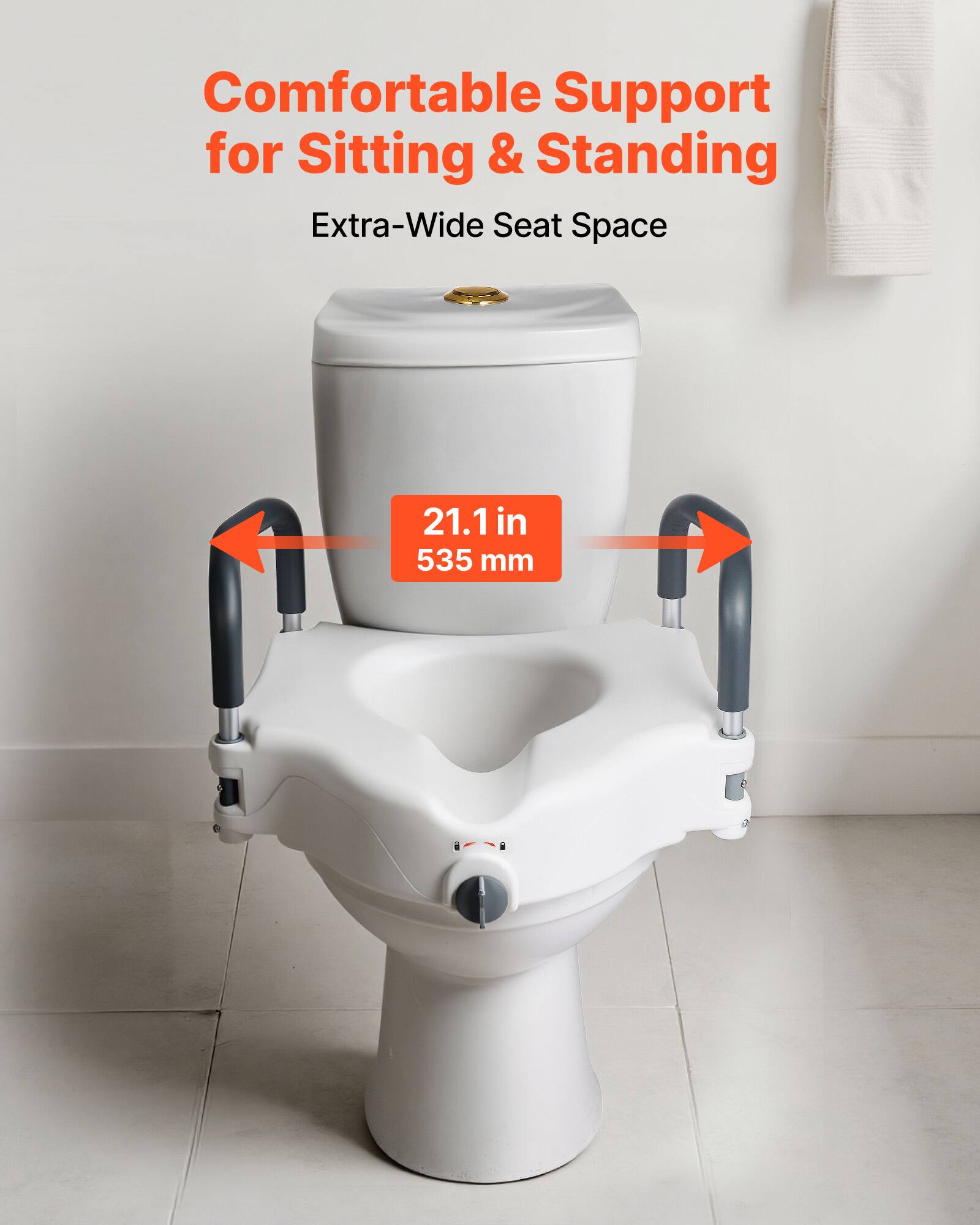 Comfortable Support for Sitting & Standing  
Extra-Wide Seat Space  
21.1 in 535 mm