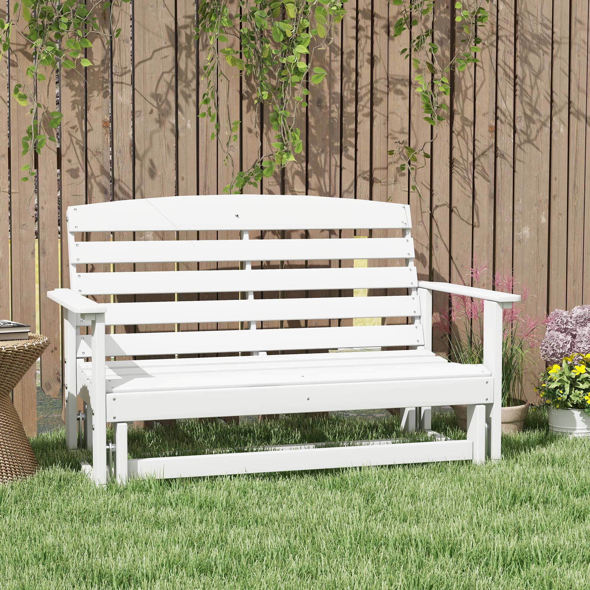 Alt View 1. Outsunny - 2-Person Outdoor Glider Bench Patio Double Swing Rocking Chair Loveseat w/ Slatted HDPE Frame for Backyard Garden Porch - White.