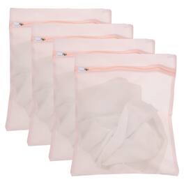 Unique Bargains - 4pcs Mesh Laundry Bags with Zipper Fine Net for Delicates 12x16 Inch for Travel Clothes, Bathroom, Dorm and Bras - Light Pink