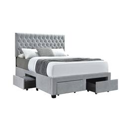 Manhattan Lane - Fabric Upholstered Wooden Queen Size Bed with Bottom Drawers - Gray