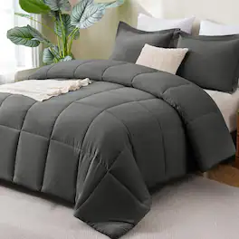 Stylel Star - Queen Comforter Set Black - 3 Pieces Box Stitched Comforters Size Soft Bed For All Seasons Lightweight Bedding - Dark Grey-King