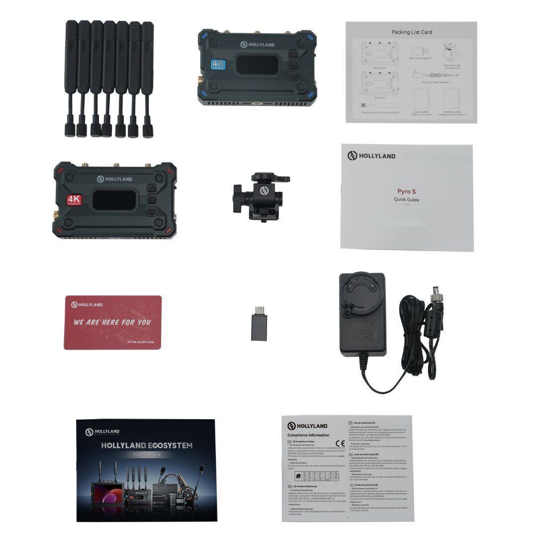 Packing List Card

HOLLYLAND

4K

Pyro S Quick Guide

WE ARE HERE FOR YOU

HOLLYLAND Ecosystem

Compliance Information

CE

HOLLYLAND