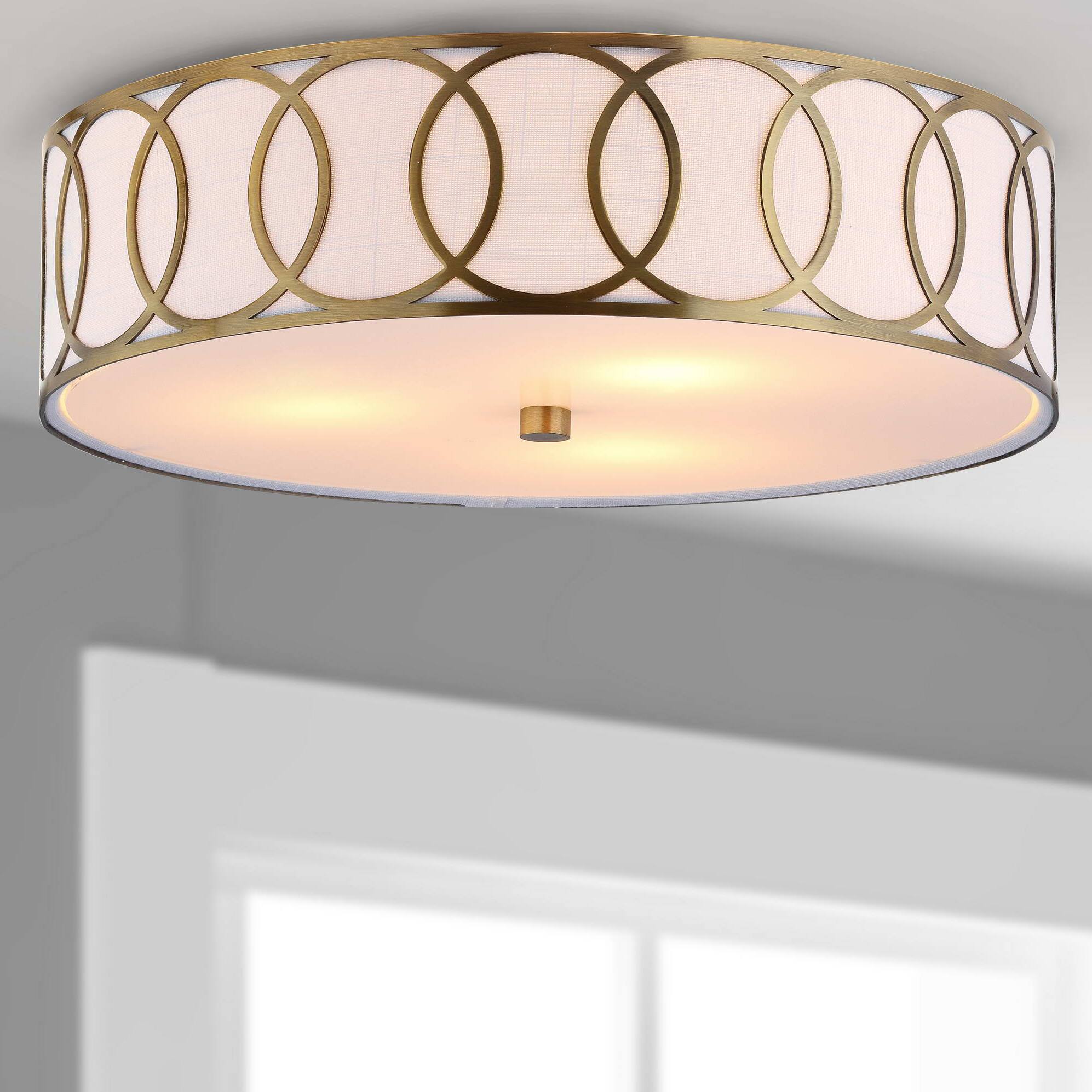 Alt View 1. Jonathan Y - Aria 3-Light 15.5" Metal LED Flush Mount, Brass - Brass Gold.