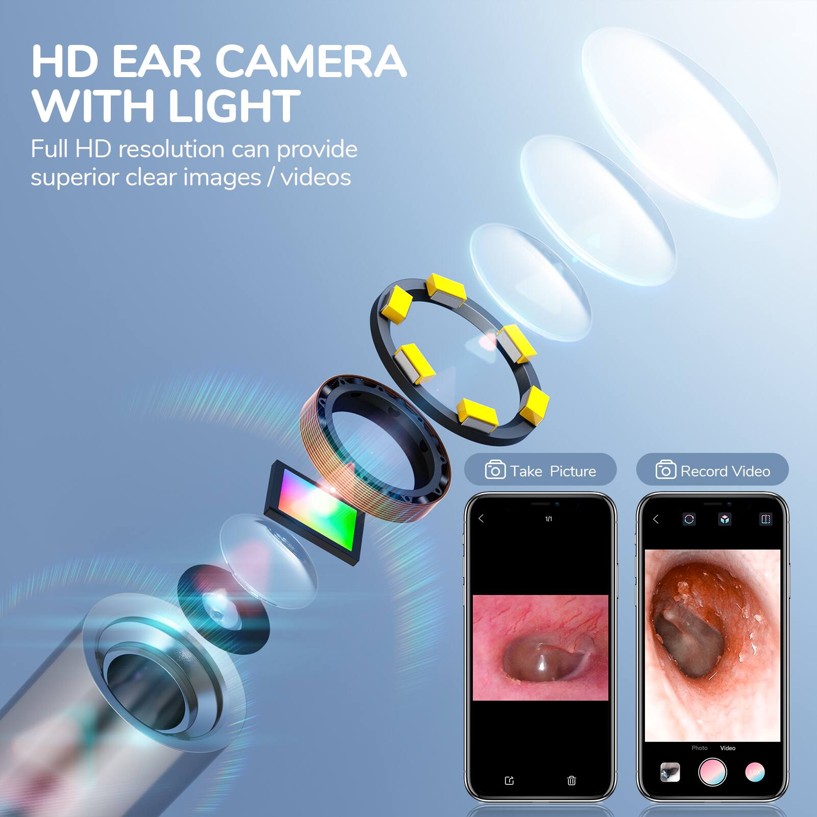 HD EAR CAMERA WITH LIGHT

Full HD resolution can provide superior clear images / videos

Take Picture
Record Video