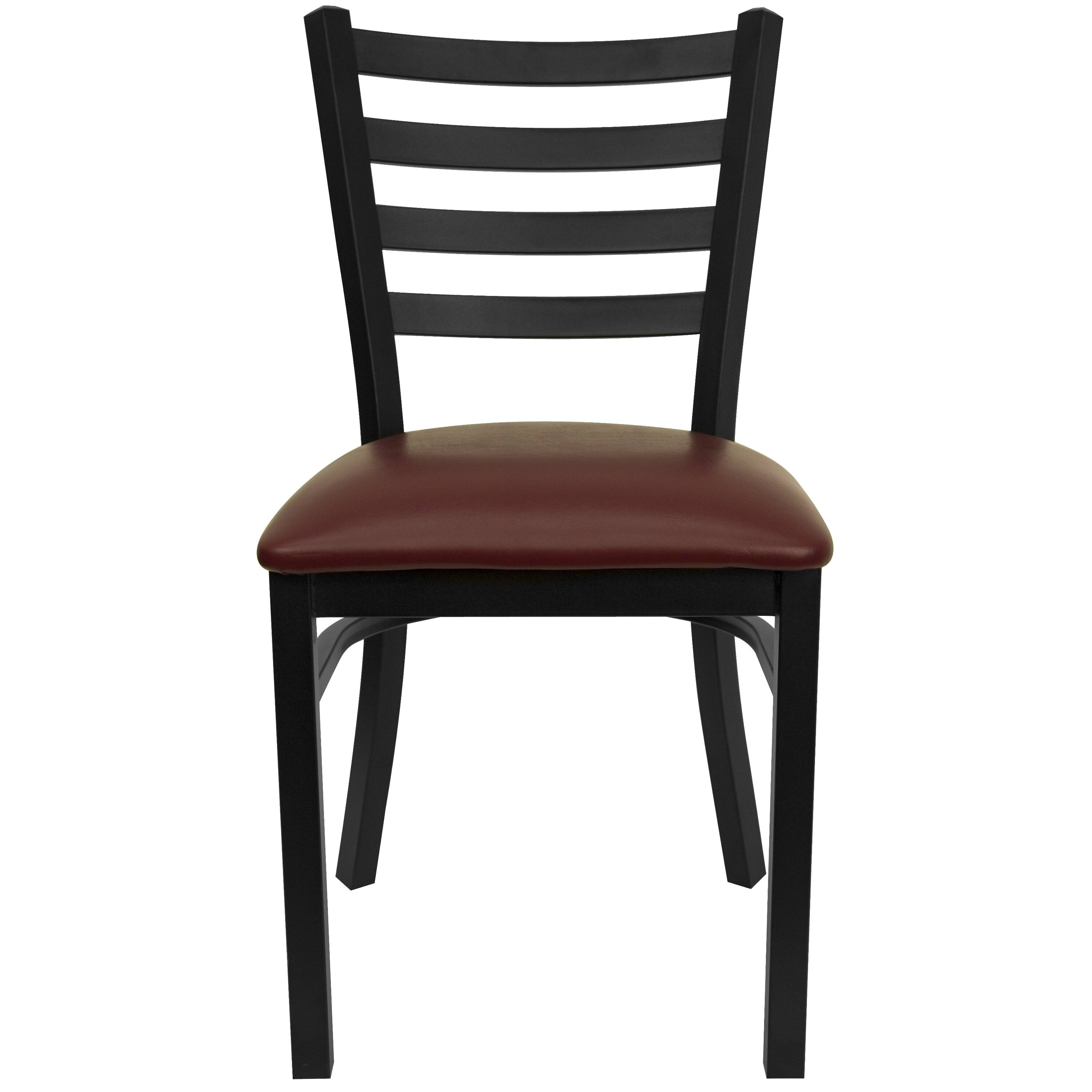 Alt View 7. Emma + Oliver - Ladder Back Metal Restaurant Dining Chair - Burgundy Vinyl Seat/Black Metal Frame.