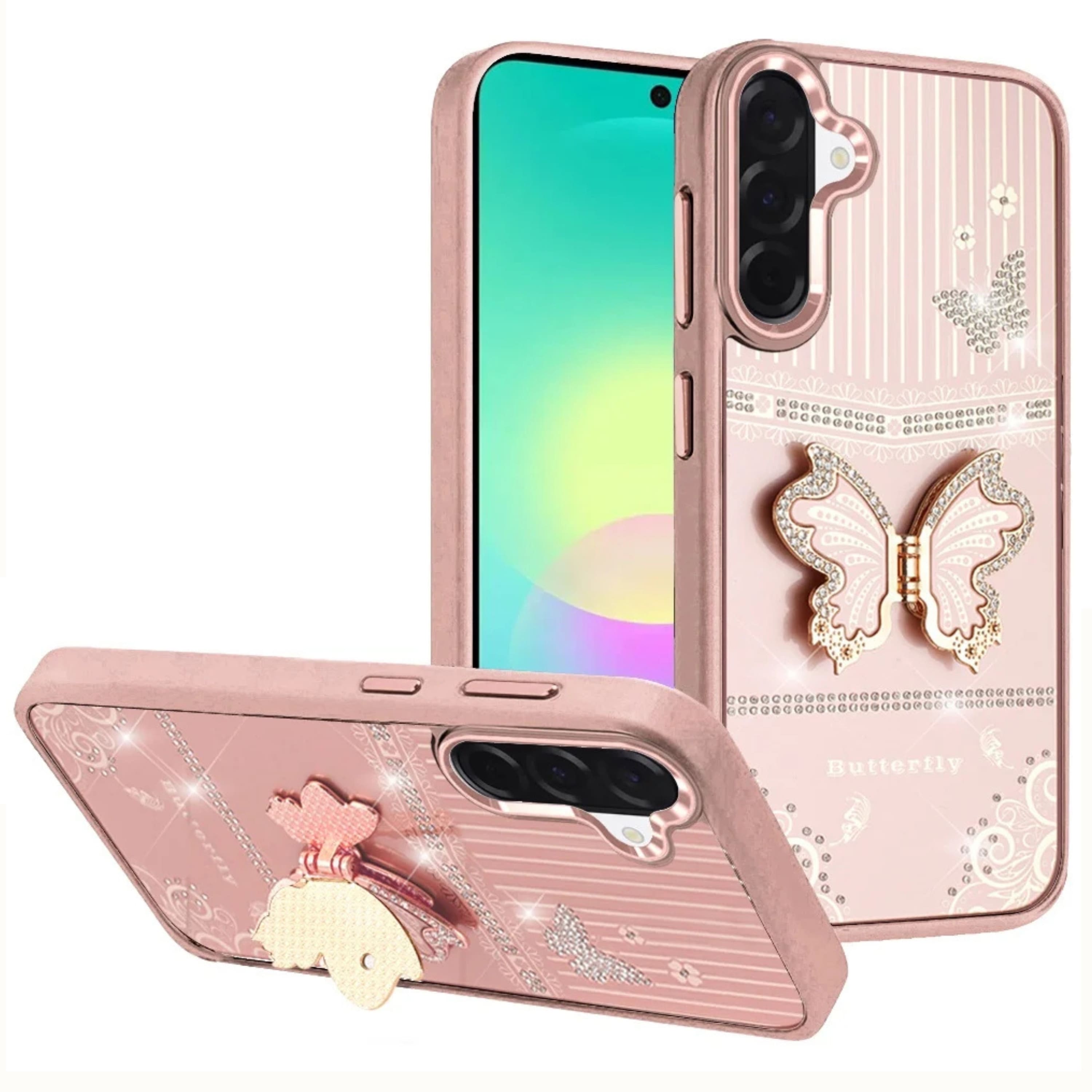 Kitcheniva - 3D Butterfly Charm Stand Case With Tempered Glass For Samsung A27 5G - Rose Gold price history on PriceWatchPro