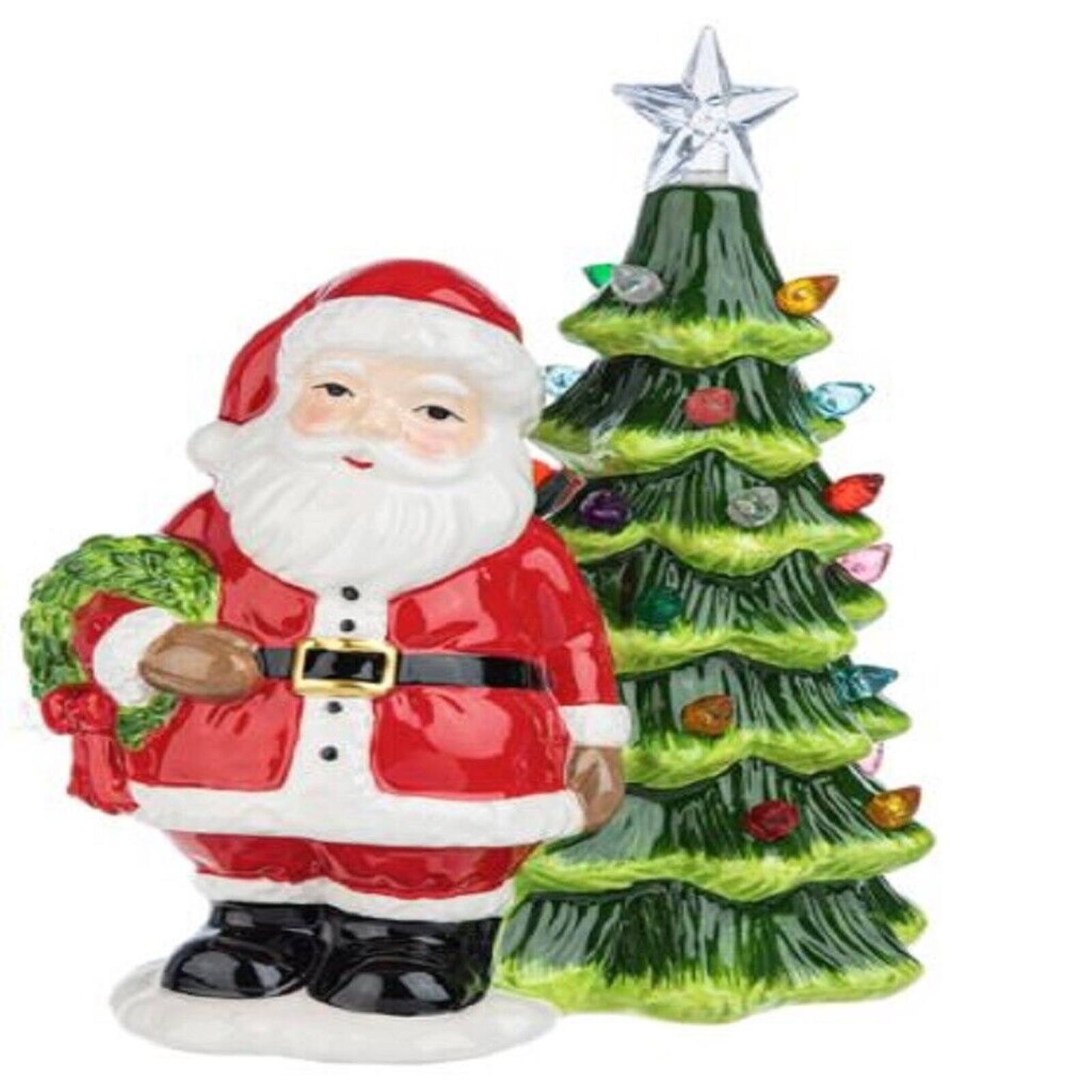 Angle. Ganz - Ganz LED Light Up Shimmer Santa with Christmas Tree Figurine 7 inch Multicolor - Red.