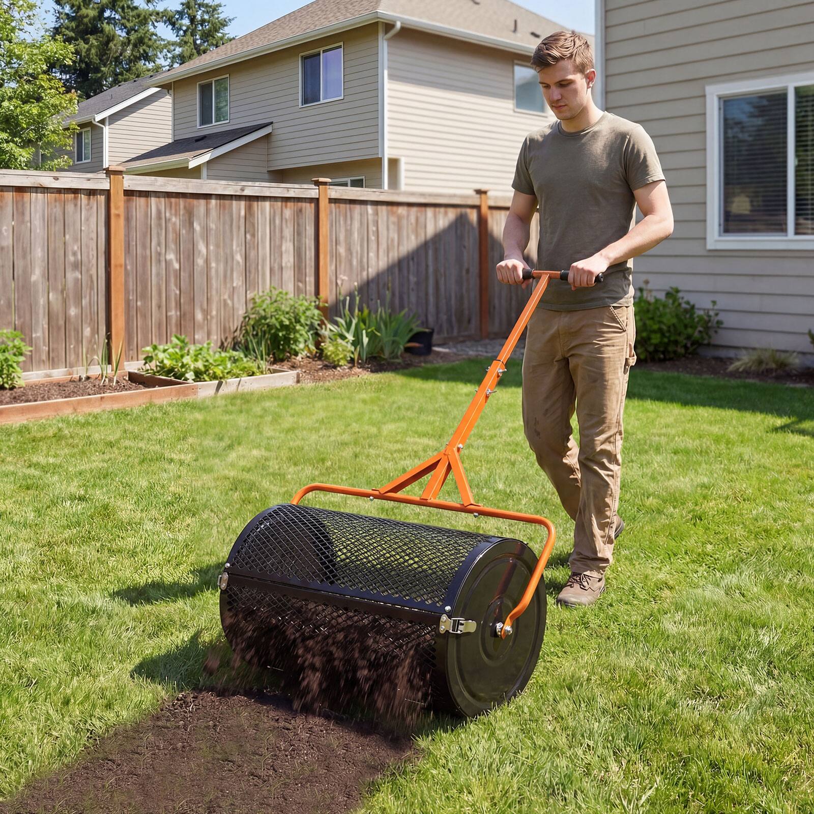 Alt View 8. Gymax - Gymax 24'' Compost Spreader w/ Height-Adjustable T-Shaped Handle for Lawn Garden Orange - Orange.