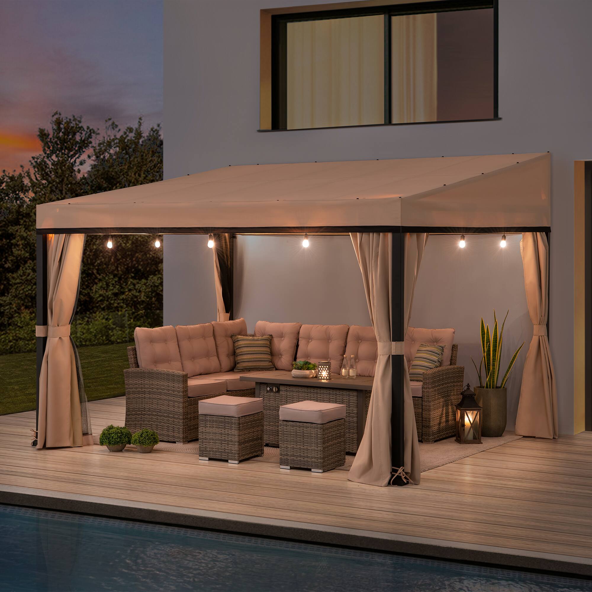 Alt View 4. SUNJOY - Sunjoy 10ft. x 12ft. Soft Top Gazebo with Curtain and Netting - Black & Khaki.