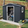 Loheer - 8x4 Metal Shed Outdoor Storage Shed with Window and Foundation Black and White Garden Tool Shed