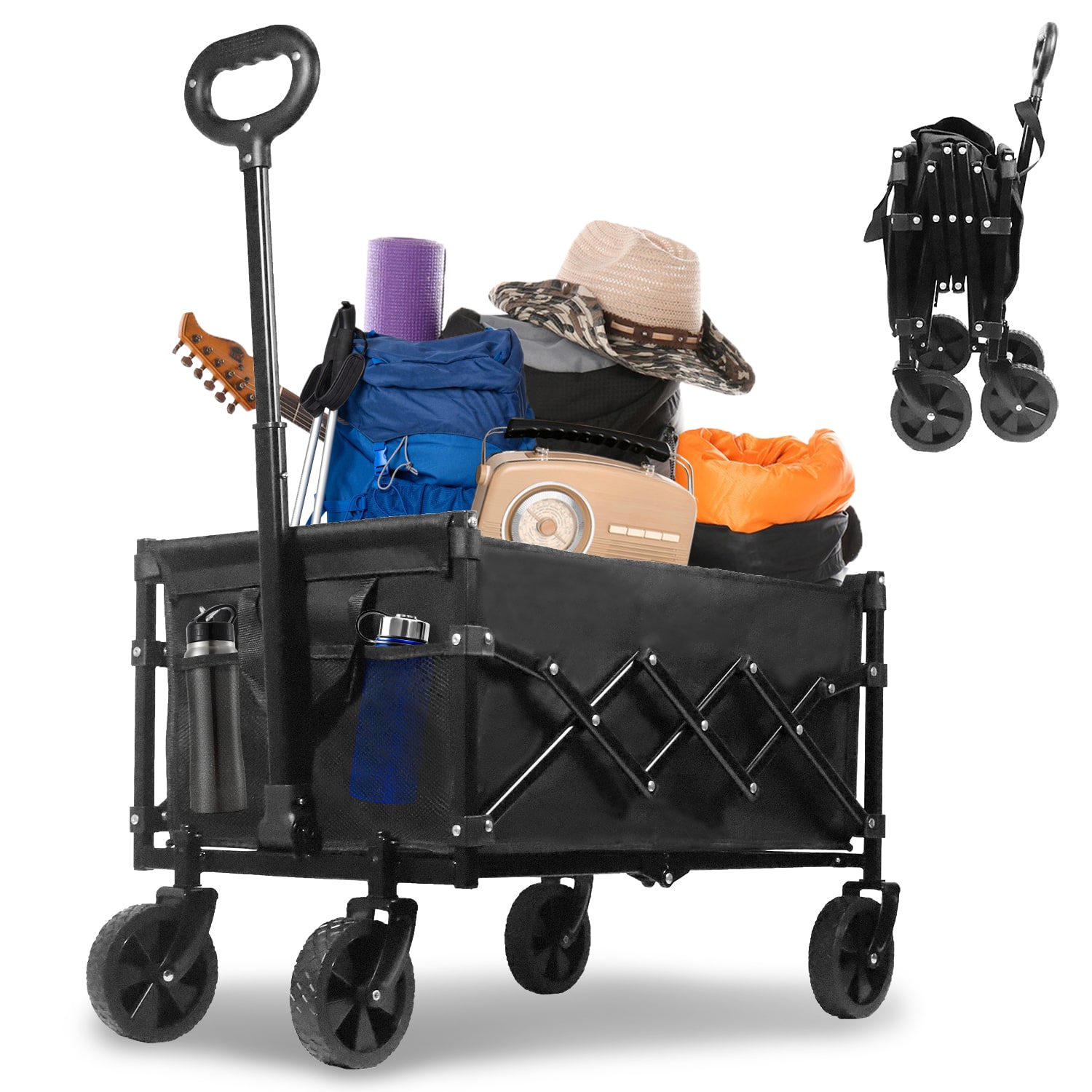 Front. Bestier - Bestier Upgraded Folding Wagon with Adjustable Handle with Wheels - Black.