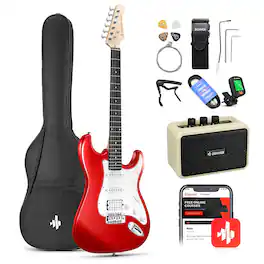 Donner music - Donner DST-100 Electric Guitar with Amplifier,Bag,Capo,Strap,String,Tuner,Cable and Pick - Sonic Red