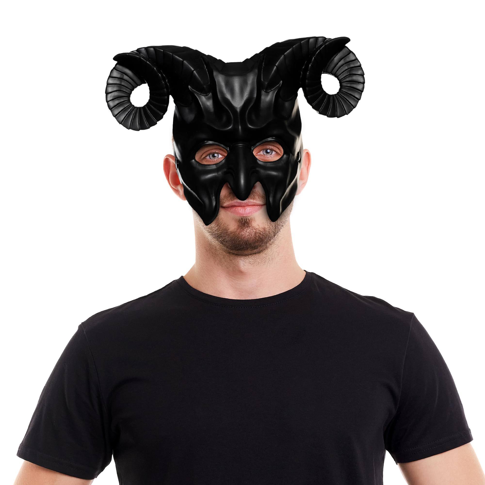Front. Underwraps - Black Devil Foam Adult Costume Half Mask - Black.