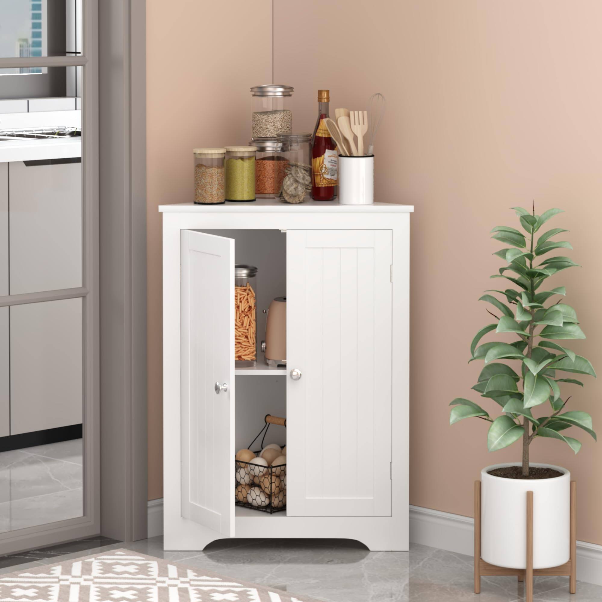 Alt View 1. Ecooso - Freestanding Corner Storage Cabinet with Doors & Adjustable Shelves for Bathroom, Kitchen, Living Room, Bedroom - White.