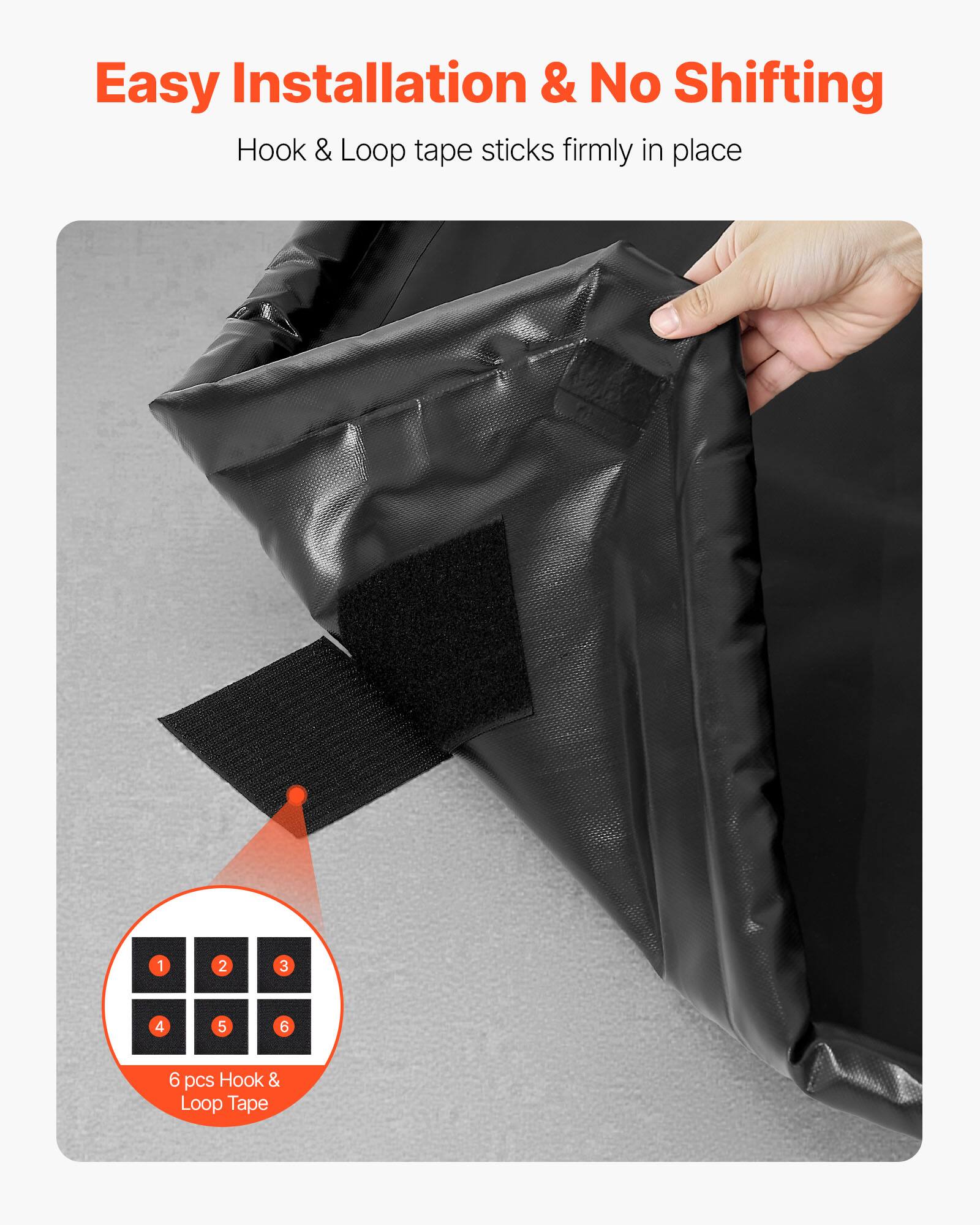 Easy Installation & No Shifting  
Hook & Loop tape sticks firmly in place  

6 pcs Hook & Loop Tape