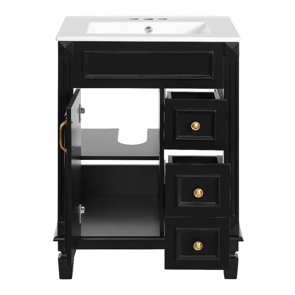 Alt View 6. Loheer - Loheer 24 inch bathroom vanity with sink, small bathroom sink cabinet with 2 drawers, black - Black.