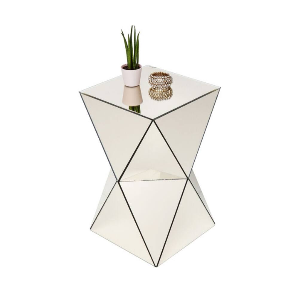 Left. Loheer - Loheer Champagne Mirrored Side Table Geometric End Table Luxe Accent - Champagne.