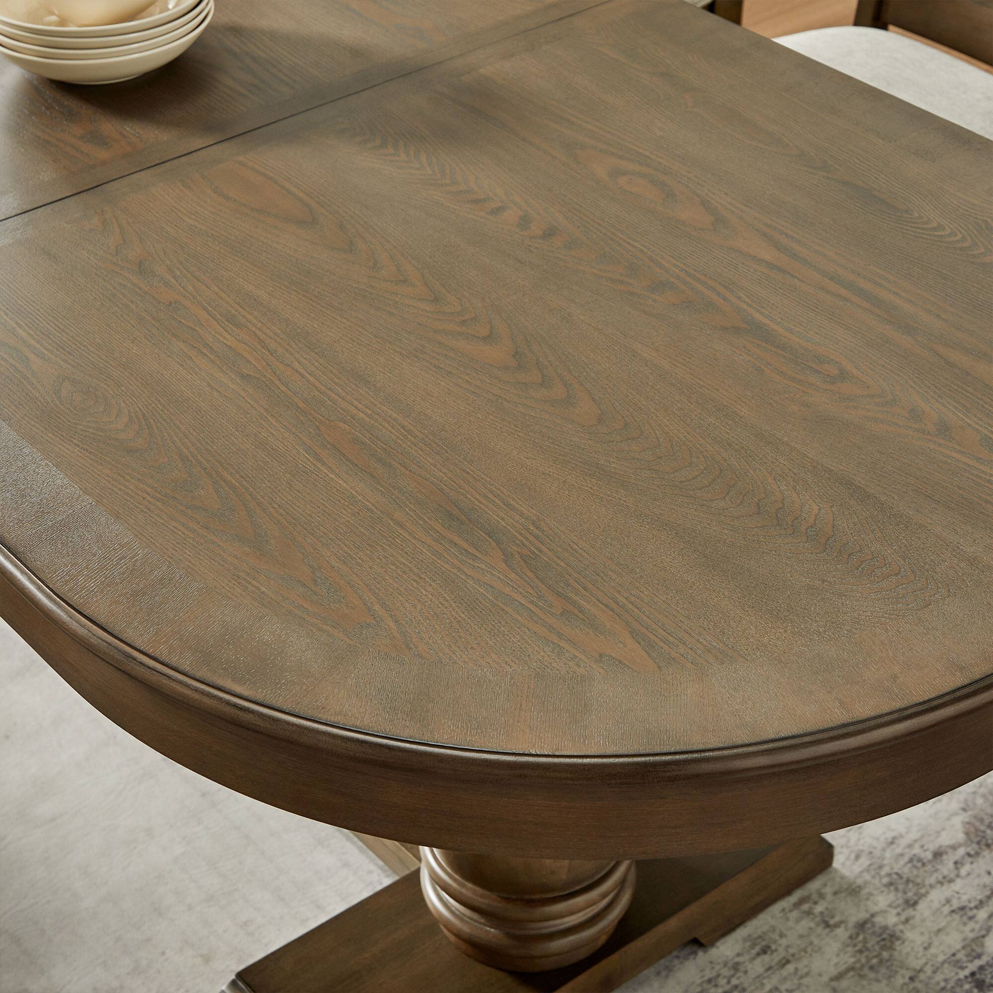 Alt View 4. Tiramisubest - 94" Extendable Wooden Dining Table for 6 Persons,Mid Century Modern Long Expandable Curved Dining Table,White Oak - White Oak.