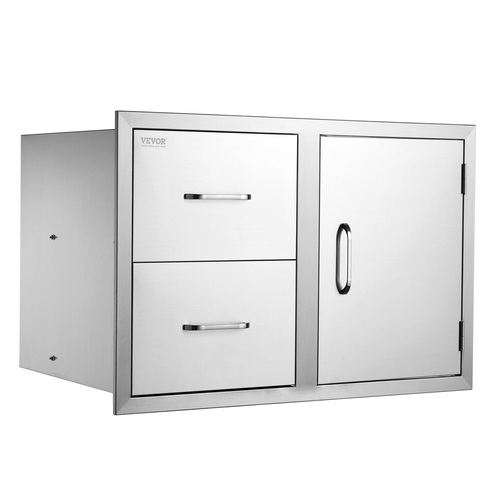Alt View 5. VEVOR - Outdoor Kitchen Door Drawer Combo 32.5\" W x 21.6\" H x 20.5\'\'D, Access Door/Double Drawers - Natural color.