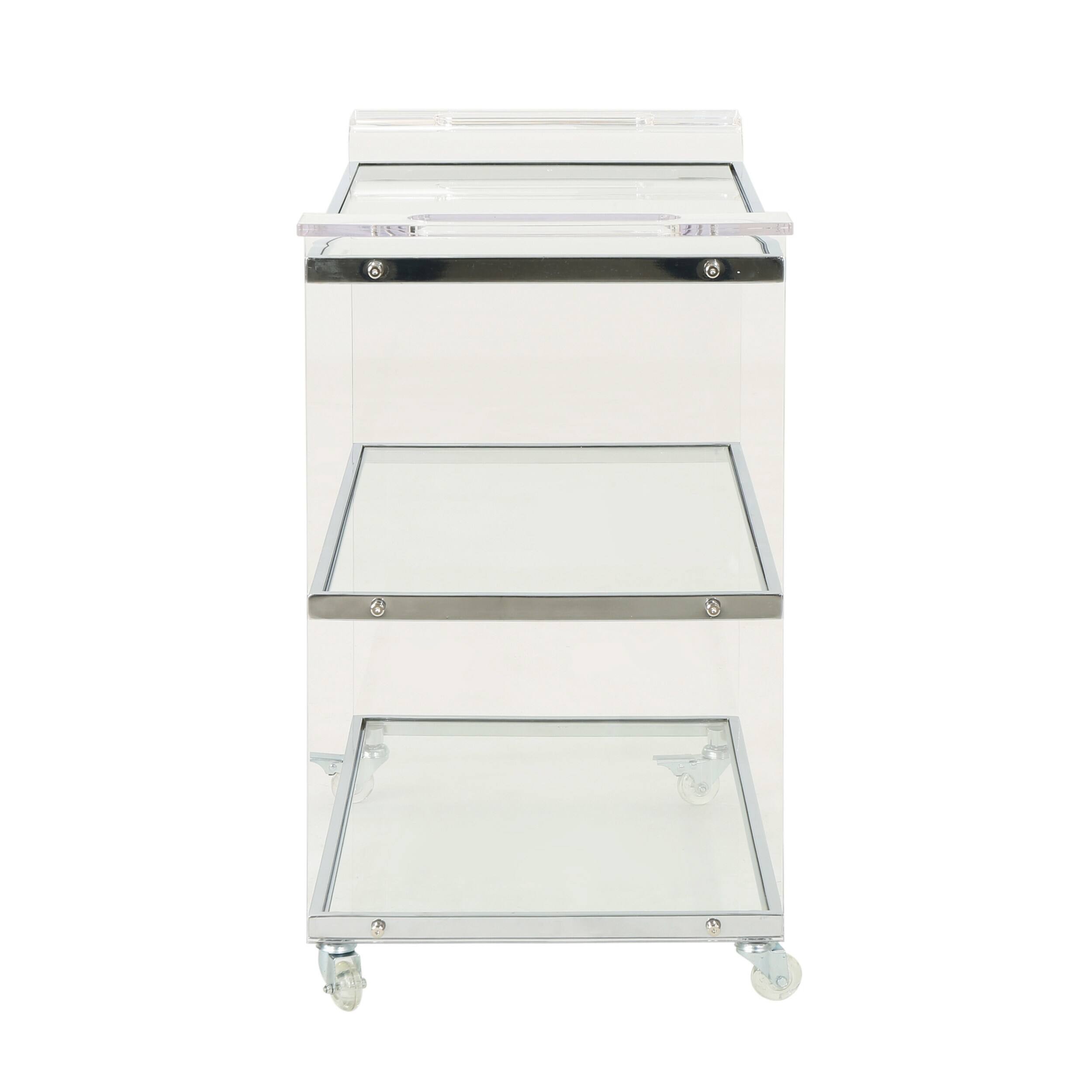 Alt View 4. Spaco - Spaco Acrylic Bar Cart with Tempered Glass Shelves, Mobile Serving Cart and Rolling Wheels, for Home Entertainment - Clear.