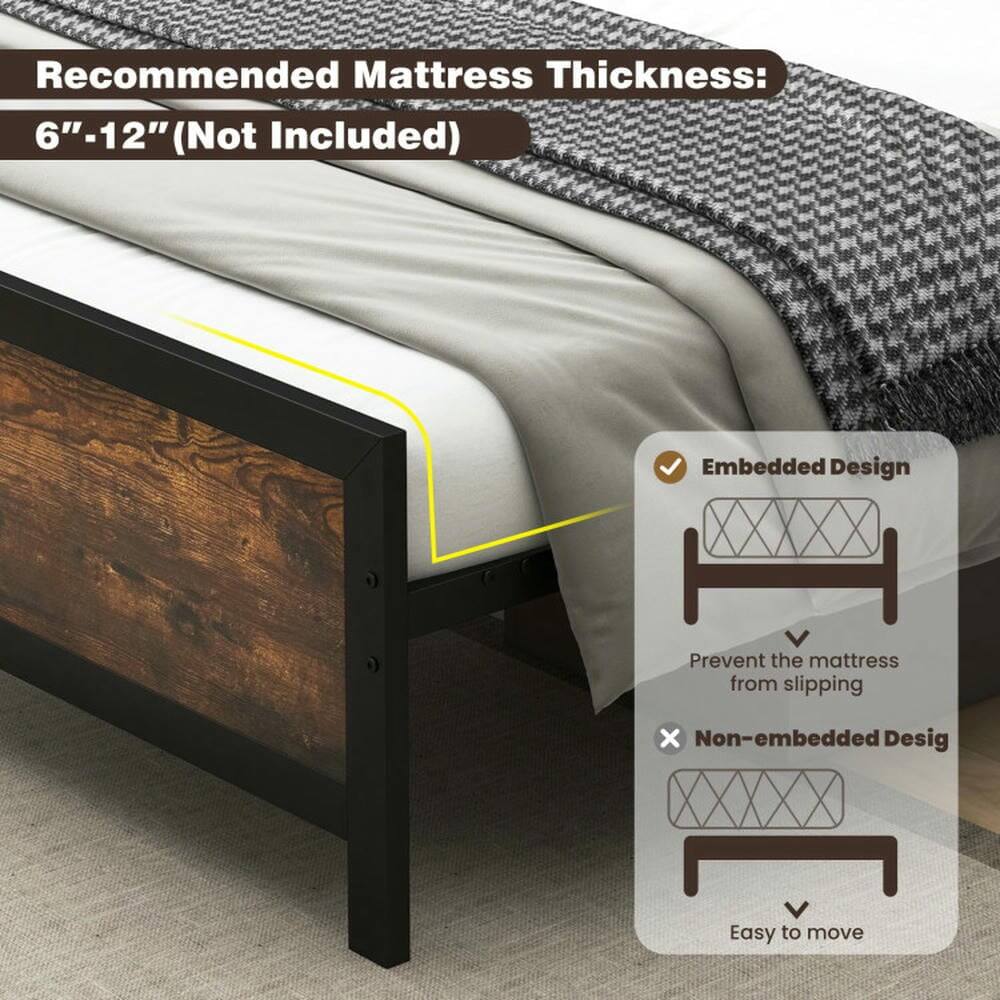 Recommended Mattress Thickness: 6"-12" (Not Included)

Embedded Design
- Prevent the mattress from slipping

Non-embedded Design
- Easy to move