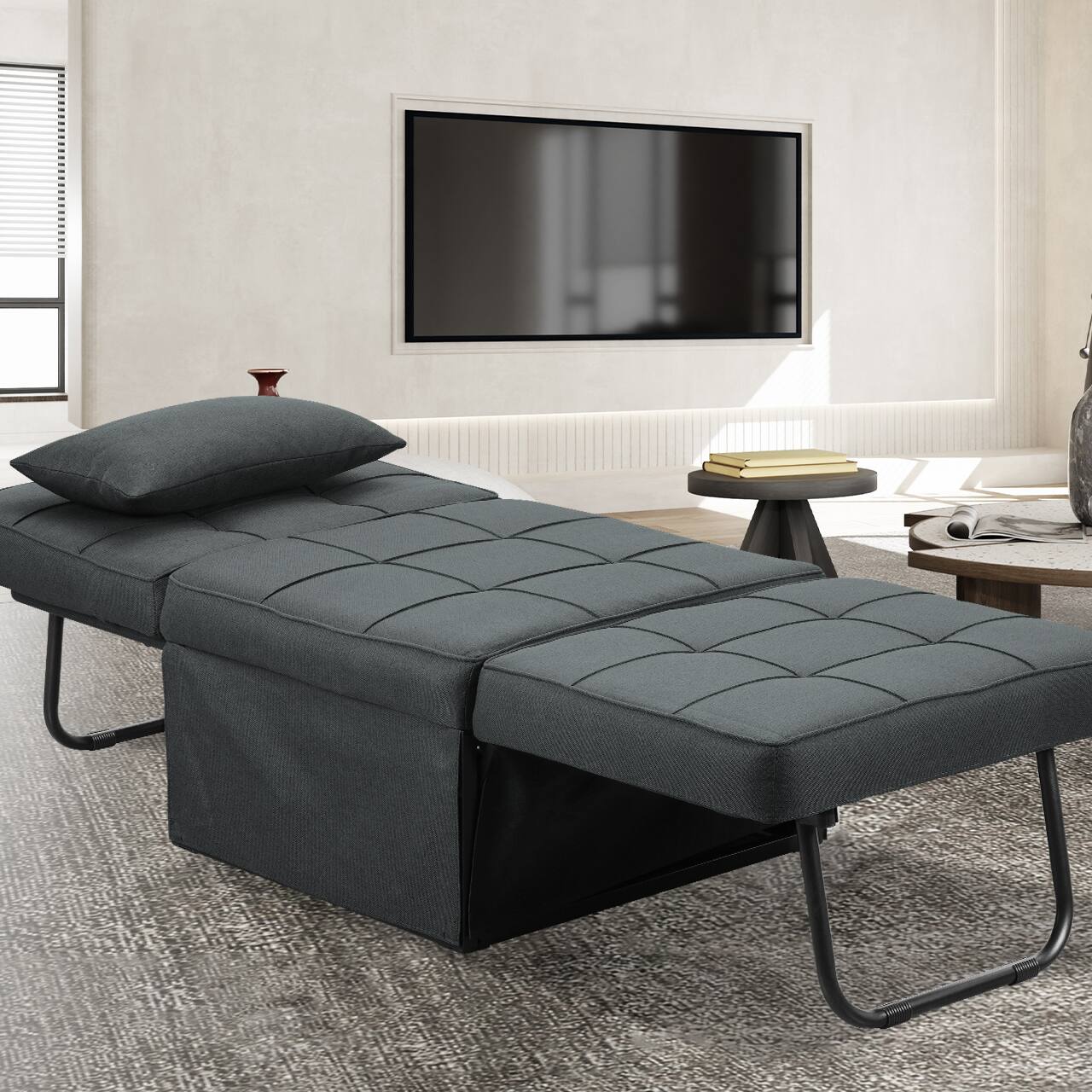Back. Ainfox - Ainfox Sofa Bed Breathable Linen Couch Bed with Adjustable Backrest Convertible Chair for Living Room Apartment Office - dark gray.