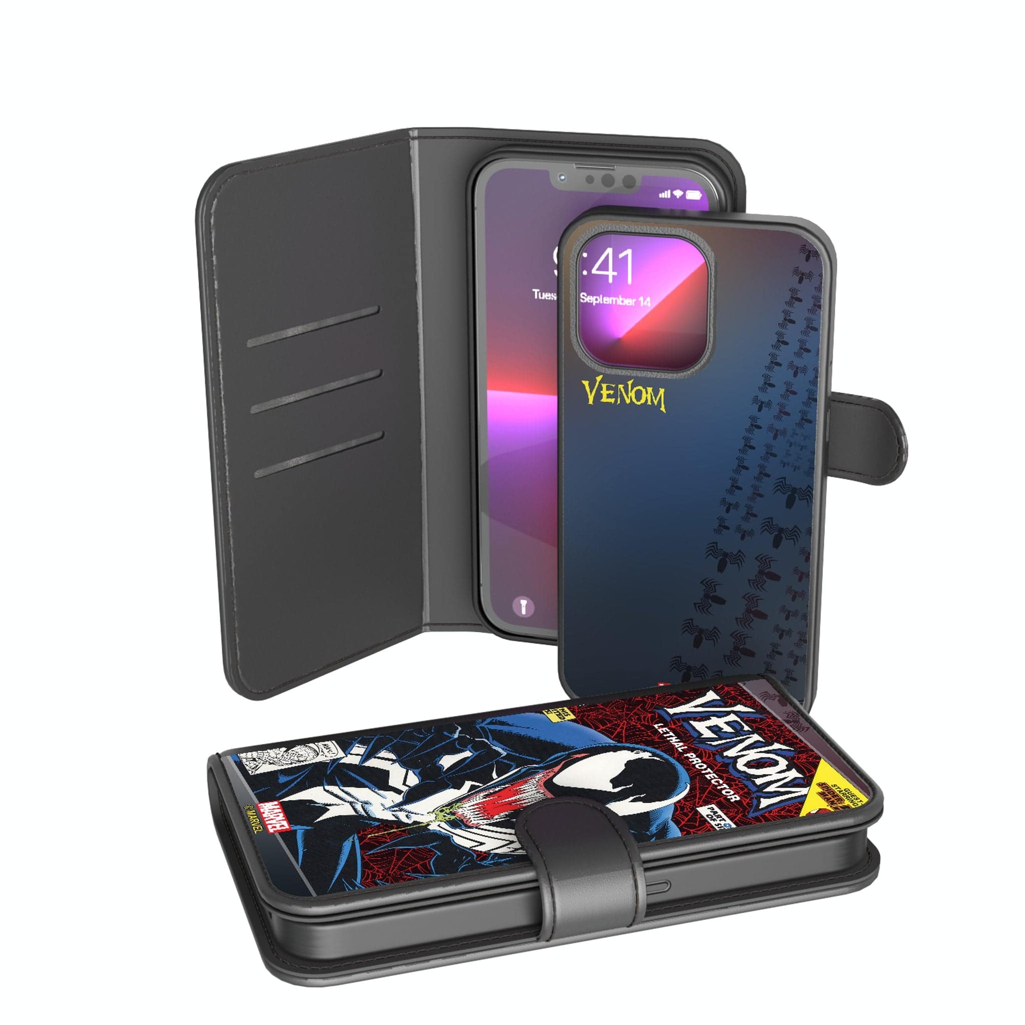 Keyscaper - Marvel Classic Cover Wallet Phone Case - Apple iPhone 15 Pro - Venom