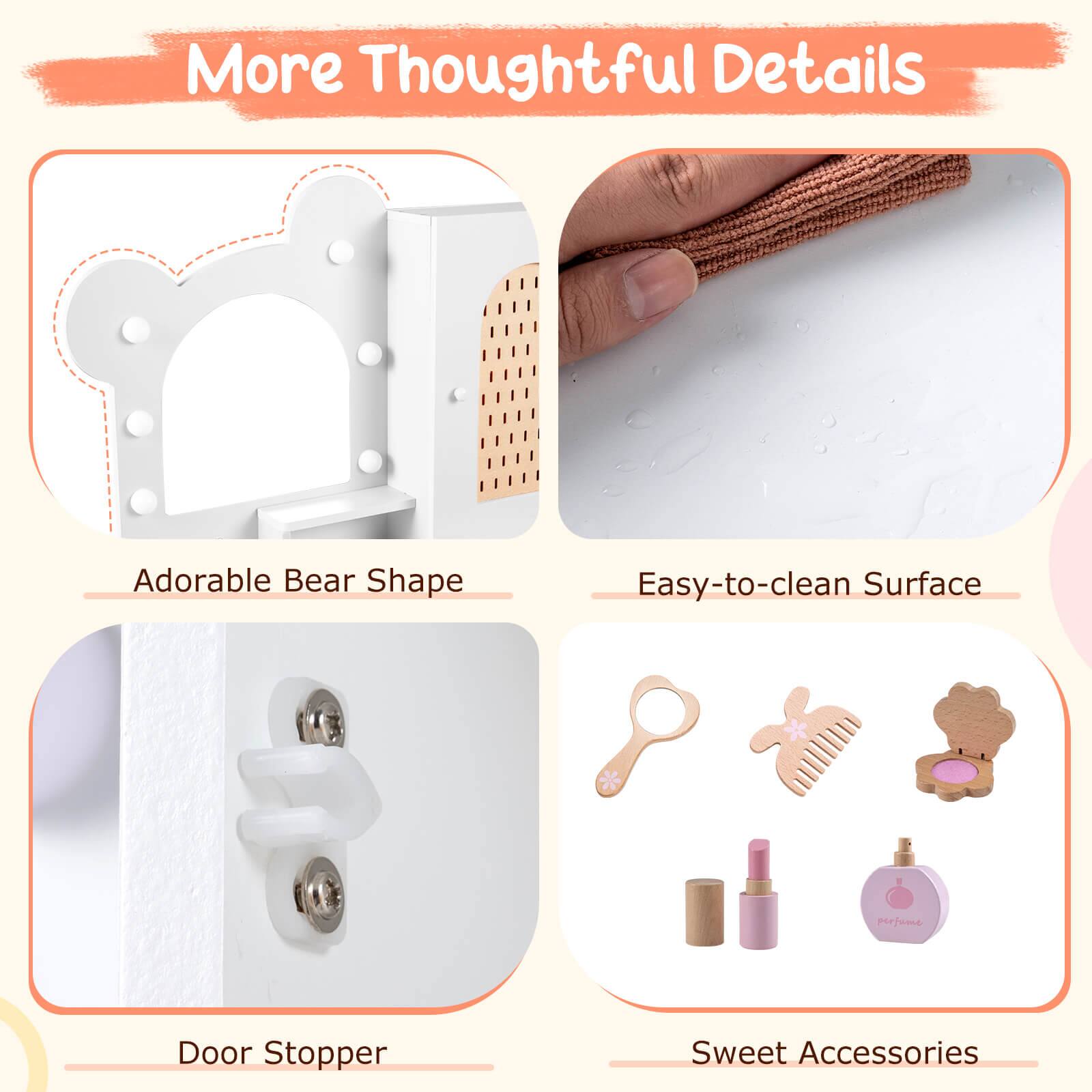 More Thoughtful Details

- Adorable Bear Shape
- Easy-to-clean Surface
- Door Stopper
- Sweet Accessories