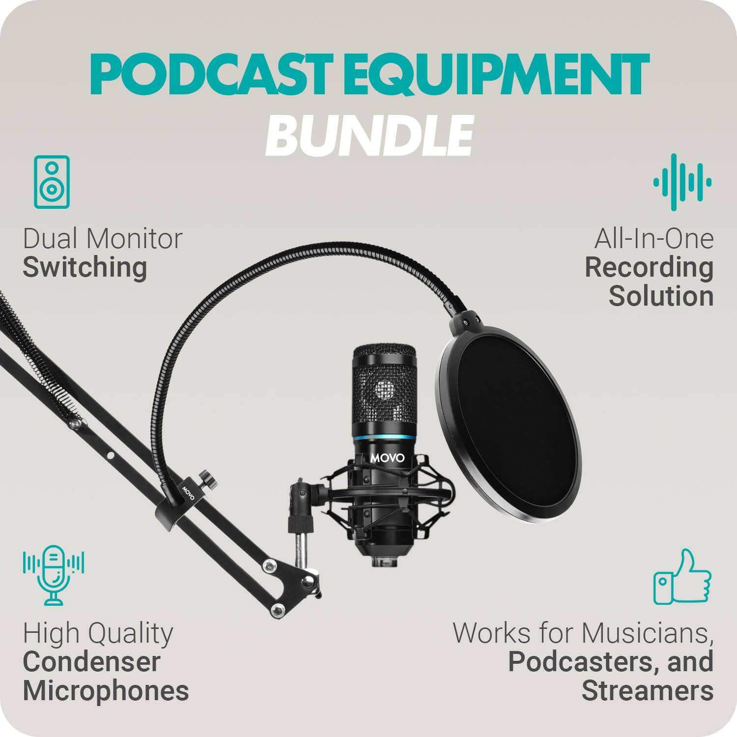 PODCAST EQUIPMENT BUNDLE

- Dual Monitor Switching
- All-In-One Recording Solution
- High Quality Condenser Microphones
- Works for Musicians, Podcasters, and Streamers