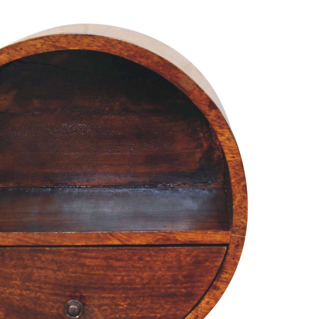 Alt View 1. Artisan Furniture - Artisan Furniture Solid Wood Floating Circle Chestnut Bedside, 1 Drawer, 1 Open Slot, Dark Brown - Chestnut.