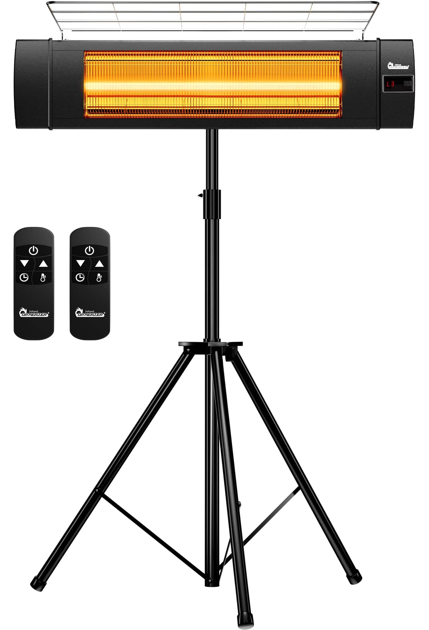 DR. INFRARED HEATER - DR-338 1500W Carbon Infrared Heater Indoor/Outdoor Portable, Tripod, Wall/Ceiling Mount, Patio & Garage, Remote - Black