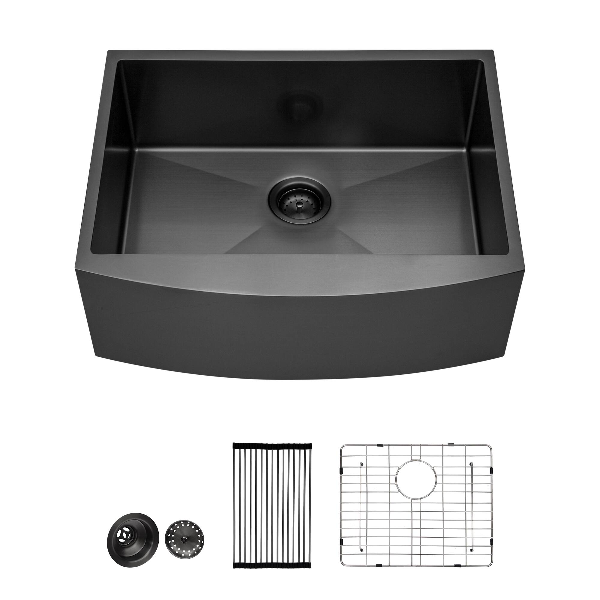 Alt View 4. Siljoy - 24" x 21" x 10" Gunmetal Black Farmhouse Sink - 24 Inch Kitchen Sink Stainless Steel 16 gauge Apron Front Kitchen Sink - Gunmetal Black.