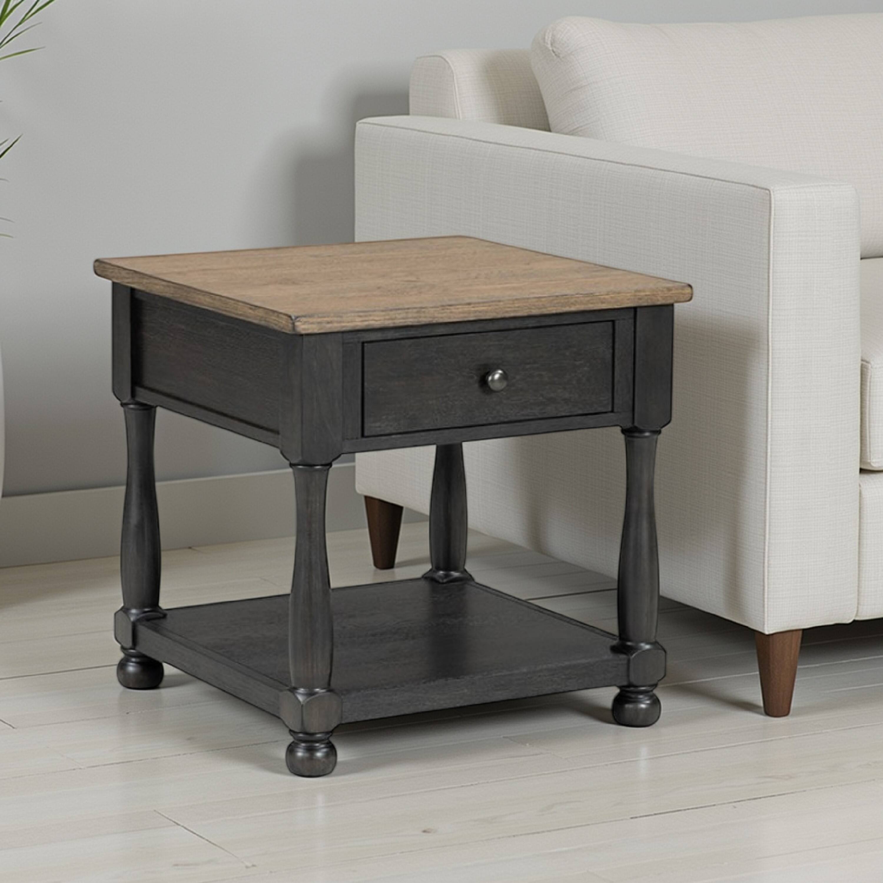 Alt View 5. Manhattan Lane - Ginie End Table, 1 Drawer, Black Brown Solid Rubberwood, 24 Inch - Black, Brown.