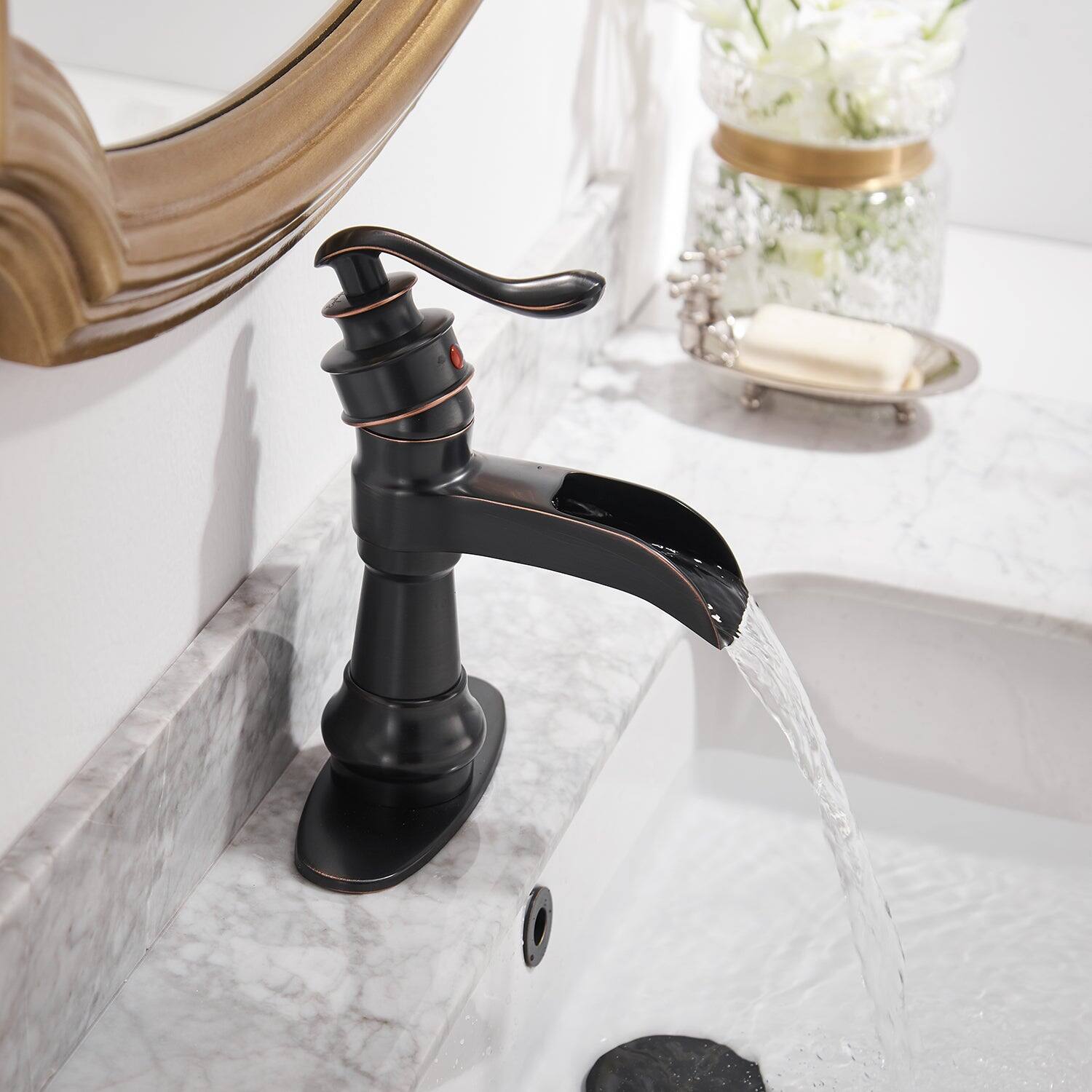Alt View 3. Boyel Living - Single Handle Waterfall Bathroom Faucet 1-Hole Oil Rubbed Bronze - Oil Rubbed Bronze.