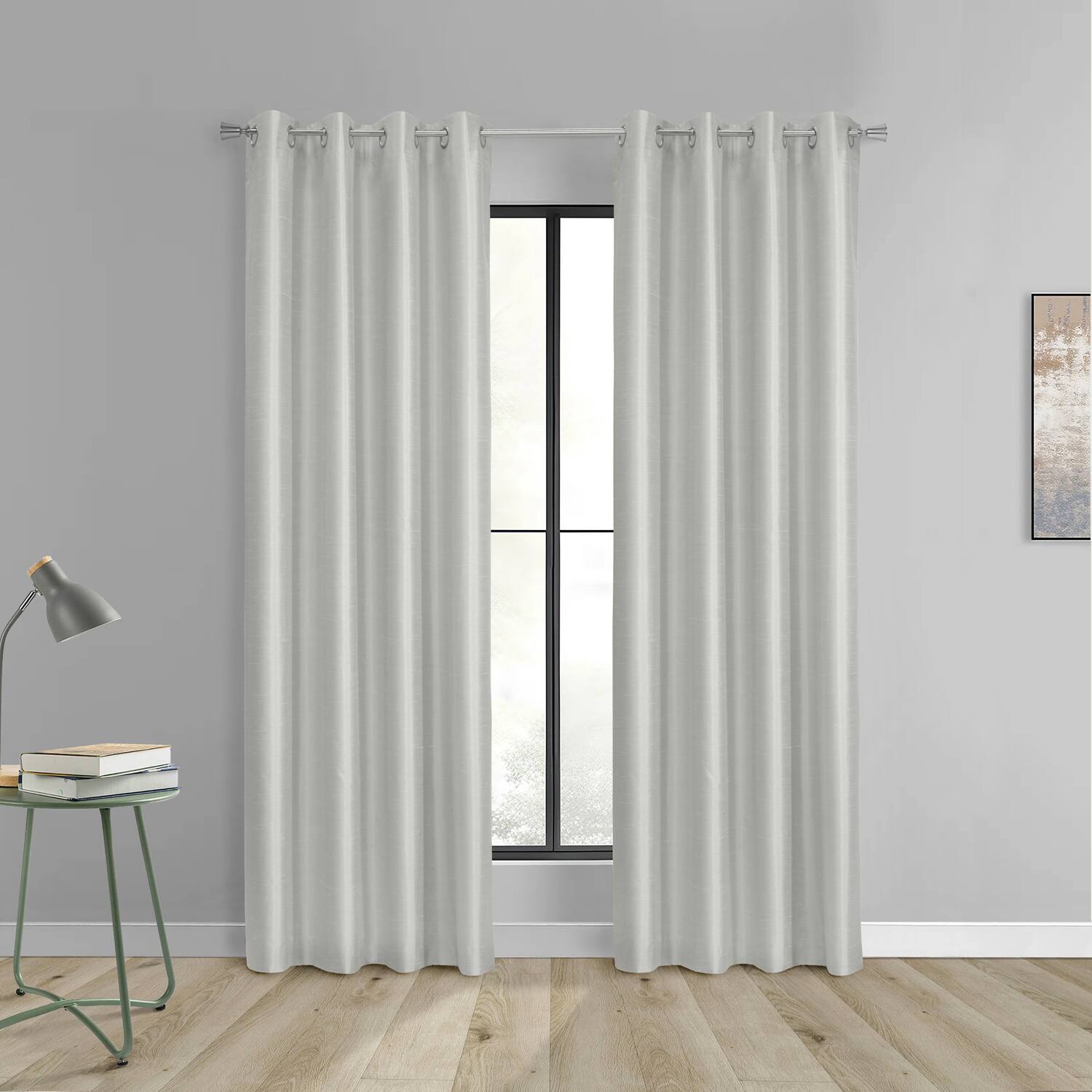 Angle. Commonwealth Home Fashions - Thermaplus 100% Polyester Glacier Balance Temperature Solid Faux Silk Blackout Grommet Curtain Panel 52" x 95" Silver - Silver.