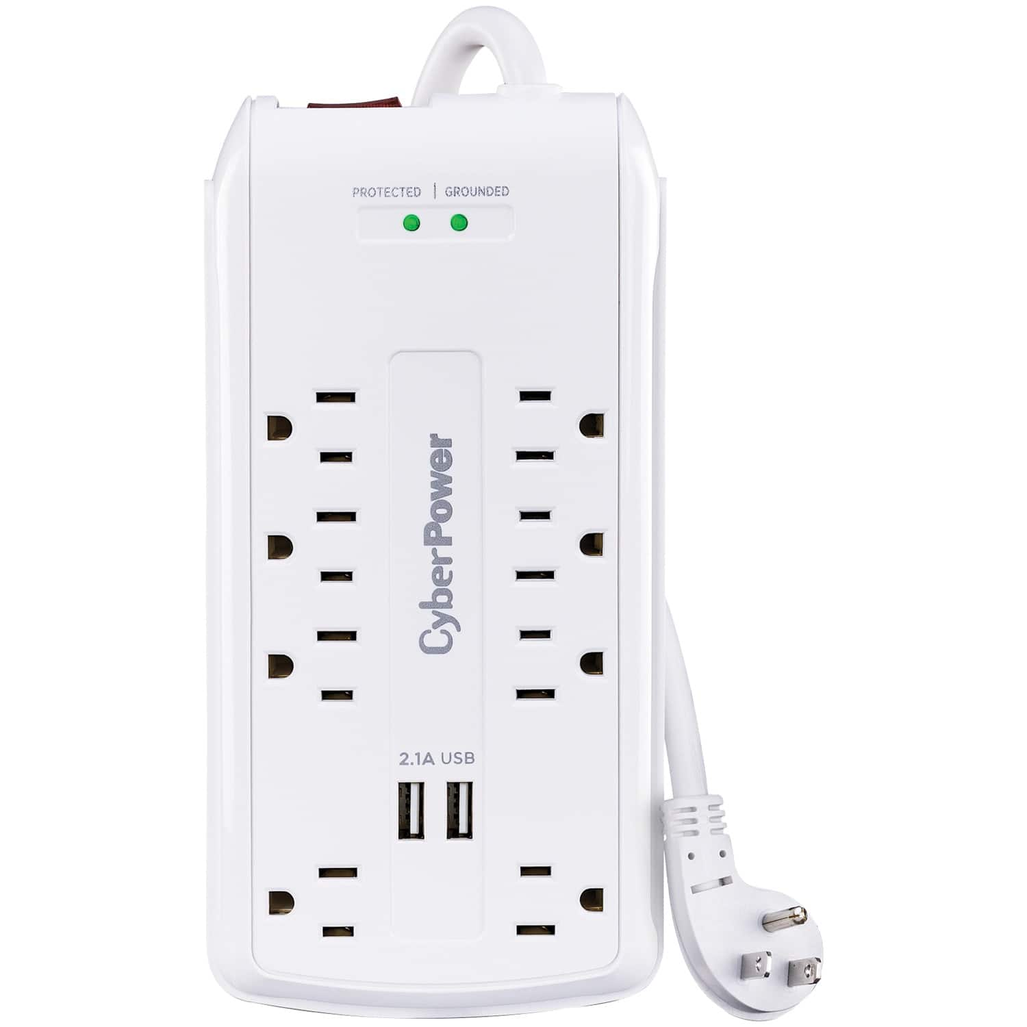 CyberPower - P806u Home Office Series Surge Protector Power Strip, 8 Ac Outlets And 2 Usb Ports, 6-ft. Cord, P806u - White