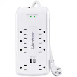 CyberPower - P806u Home Office Series Surge Protector Power Strip, 8 Ac Outlets And 2 Usb Ports, 6-ft. Cord, P806u - White